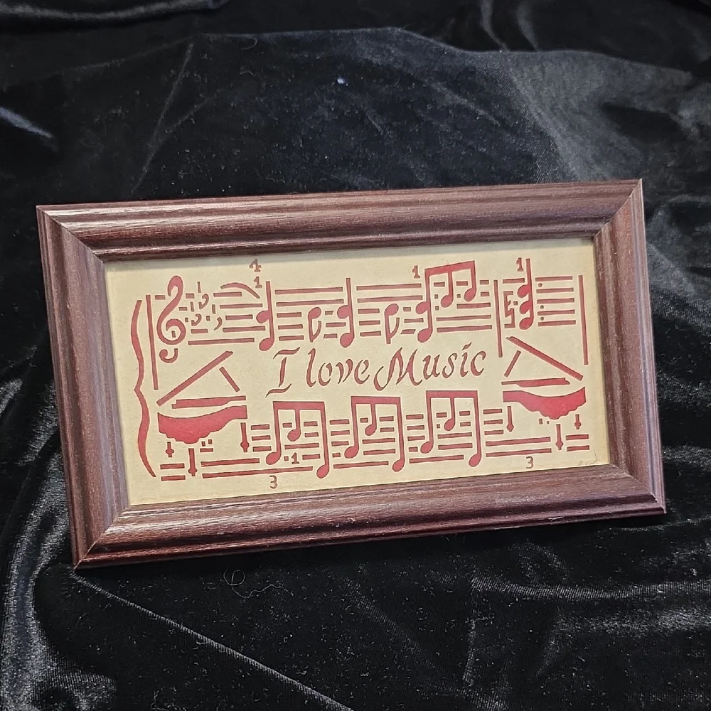 Designs with Scissors Regina Walters Scissor Cuts Framed Art, I Love Music, 1996